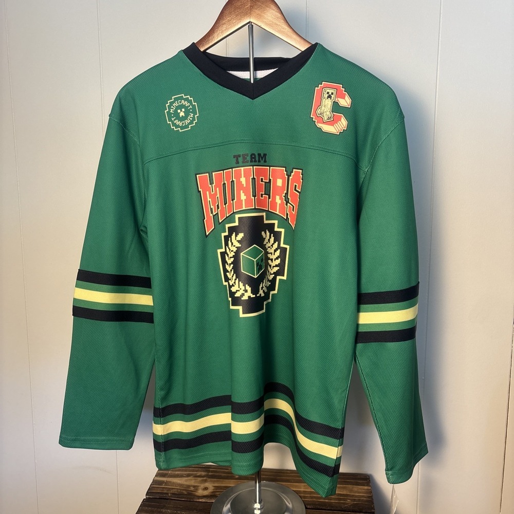 Minecraft Creeper Boys Sz Large Green Long Sleeve Jersey T-Shirt Gamers New